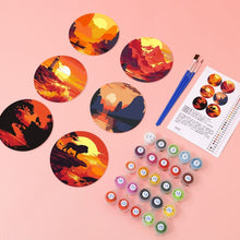 Laden Sie das Bild in den Galerie-Viewer, Malen nach Zahlen 10 cm Untersetzer (6 Stück) - Sonnenuntergangsszene