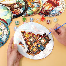 Laden Sie das Bild in den Galerie-Viewer, Malen nach Zahlen 20 cm Tischsets (6 Stück) - Lebkuchenhaus, Weihnachtsbaum und Winter-Designs
