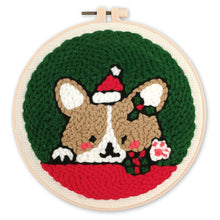 Laden Sie das Bild in den Galerie-Viewer, Punch Needle set Hund mit Weihnachtsmannmütze