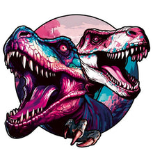 Laden Sie das Bild in den Galerie-Viewer, 2D Holzpuzzle – Rosa Zwilling-Dinosaurier