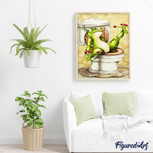 Laden Sie das Bild in den Galerie-Viewer, Diamond Painting – Frosch in Toilette – 40 x 50 cm auf Keilrahmen gespannt | Figured'Art