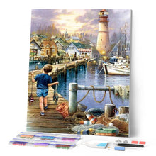 Laden Sie das Bild in den Galerie-Viewer, Diamond Painting – Kind, das auf den Hafen geht