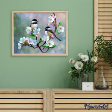 Laden Sie das Bild in den Galerie-Viewer, Diamond Painting – Kleine Vögel und weiße Blumen – 40 x 50 cm auf Keilrahmen gespannt | Figured'Art