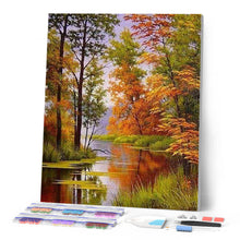 Laden Sie das Bild in den Galerie-Viewer, Diamond Painting – See im Herbst – 40 x 50 cm auf Keilrahmen gespannt | Figured'Art