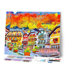 Laden Sie das Bild in den Galerie-Viewer, Diamond Painting – Buntes schweizer Dorf – 40 x 50 cm auf Keilrahmen gespannt