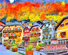 Laden Sie das Bild in den Galerie-Viewer, Diamond Painting – Buntes schweizer Dorf – 40 x 50 cm auf Keilrahmen gespannt | Figured'Art