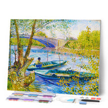 Laden Sie das Bild in den Galerie-Viewer, Diamond Painting – Angler und Boote an der Pont de Clichy – Van Gogh – 40 x 50 cm auf Keilrahmen gespannt