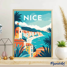 Laden Sie das Bild in den Galerie-Viewer, Diamond Painting – Reiseplakat Nizza – 40 x 50 cm auf Keilrahmen gespannt