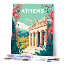 Laden Sie das Bild in den Galerie-Viewer, Diamond Painting – Reiseplakat Athen – 40 x 50 cm auf Keilrahmen gespannt