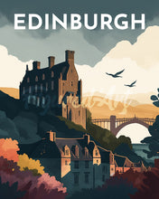 Laden Sie das Bild in den Galerie-Viewer, Diamond Painting – Reiseposter Edinburgh – 40 x 50 cm auf Keilrahmen gespannt