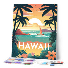 Laden Sie das Bild in den Galerie-Viewer, Diamond Painting – Reiseposter Hawaii – 40 x 50 cm auf Keilrahmen gespannt