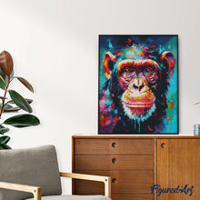 Laden Sie das Bild in den Galerie-Viewer, Diamond Painting – Schimpanse Farbenfroh Abstrakt – 40 x 50 cm auf Keilrahmen gespannt