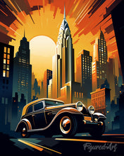 Laden Sie das Bild in den Galerie-Viewer, Diamond Painting - Art-Deco-Auto in New York – 40 x 50 cm auf Keilrahmen gespannt