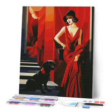 Laden Sie das Bild in den Galerie-Viewer, Diamond Painting – Art-Deco-Frau mit ihrem Hund
