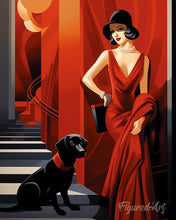 Laden Sie das Bild in den Galerie-Viewer, Diamond Painting – Art-Deco-Frau mit ihrem Hund