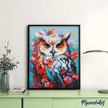 Laden Sie das Bild in den Galerie-Viewer, Diamond Painting - Bunte Eule in voller Blüte – 40 x 50 cm auf Keilrahmen gespannt