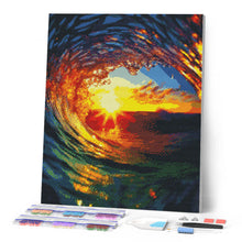 Laden Sie das Bild in den Galerie-Viewer, Diamond Painting - Welle und Sonnenuntergang – 40 x 50 cm auf Keilrahmen gespannt