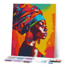 Laden Sie das Bild in den Galerie-Viewer, Diamond Painting - Lebhafte Afrikanische Dame – 40 x 50 cm auf Keilrahmen gespannt