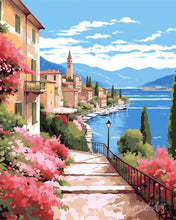 Laden Sie das Bild in den Galerie-Viewer, Diamond Painting - Comer See in voller Blüte – 40 x 50 cm auf Keilrahmen gespannt