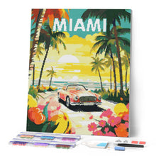 Laden Sie das Bild in den Galerie-Viewer, Diamond Painting - Reiseposter Miami Sonnenuntergang – 40 x 50 cm auf Keilrahmen gespannt