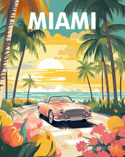 Laden Sie das Bild in den Galerie-Viewer, Diamond Painting - Reiseposter Miami Sonnenuntergang – 40 x 50 cm auf Keilrahmen gespannt
