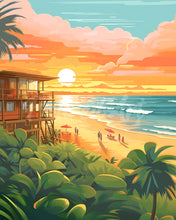Laden Sie das Bild in den Galerie-Viewer, Diamond Painting - Strandclub bei Sonnenuntergang