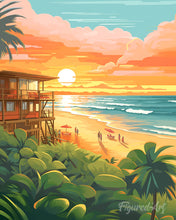 Laden Sie das Bild in den Galerie-Viewer, Diamond Painting - Strandclub bei Sonnenuntergang – 40 x 50 cm auf Keilrahmen gespannt
