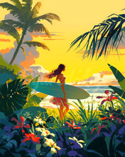 Laden Sie das Bild in den Galerie-Viewer, Diamond Painting - Surfer bei Sonnenuntergang