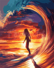 Laden Sie das Bild in den Galerie-Viewer, Diamond Painting - Surfmädchen und die große Welle