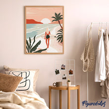 Laden Sie das Bild in den Galerie-Viewer, Diamond Painting - Strandspaziergang bei Sonnenuntergang – 40 x 50 cm auf Keilrahmen gespannt
