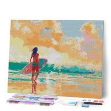 Laden Sie das Bild in den Galerie-Viewer, Diamond Painting - Surfmädchen im Morgengrauen
