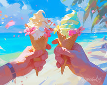 Laden Sie das Bild in den Galerie-Viewer, Diamond Painting - Eiscreme am Strand – 40 x 50 cm auf Keilrahmen gespannt