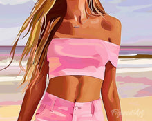 Laden Sie das Bild in den Galerie-Viewer, Diamond Painting - Meer, Sand und Stil – 40 x 50 cm auf Keilrahmen gespannt