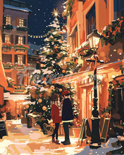Laden Sie das Bild in den Galerie-Viewer, Diamond Painting - Weihnachtspaar in der Stadt – 40 x 50 cm auf Keilrahmen gespannt