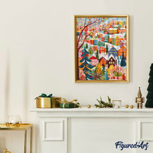 Laden Sie das Bild in den Galerie-Viewer, Diamond Painting - Buntes Winterdorf – 40 x 50 cm auf Keilrahmen gespannt