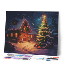 Laden Sie das Bild in den Galerie-Viewer, Diamond Painting - Schneebedeckte Weihnachtshütte – 40 x 50 cm auf Keilrahmen gespannt