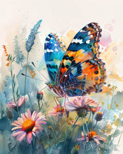 Laden Sie das Bild in den Galerie-Viewer, Diamond Painting - Schmetterling und Blumen – 40 x 50 cm auf Keilrahmen gespannt