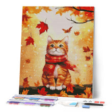 Laden Sie das Bild in den Galerie-Viewer, Diamond Painting - Gemütliche Herbstkatze – 40 x 50 cm auf Keilrahmen gespannt