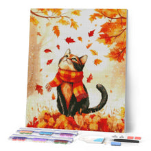 Laden Sie das Bild in den Galerie-Viewer, Diamond Painting - Verspielte Herbstkatze – 40 x 50 cm auf Keilrahmen gespannt