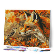 Laden Sie das Bild in den Galerie-Viewer, Diamond Painting - Fuchs und Vogel im Herbst – 40 x 50 cm auf Keilrahmen gespannt