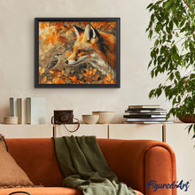 Laden Sie das Bild in den Galerie-Viewer, Diamond Painting - Fuchs und Vogel im Herbst – 40 x 50 cm auf Keilrahmen gespannt