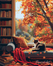 Laden Sie das Bild in den Galerie-Viewer, Diamond Painting - Herbstblick der Katze – 40 x 50 cm auf Keilrahmen gespannt