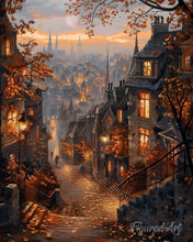 Laden Sie das Bild in den Galerie-Viewer, Diamond Painting - Herbststraße in der Altstadt – 40 x 50 cm auf Keilrahmen gespannt