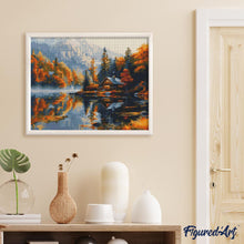 Laden Sie das Bild in den Galerie-Viewer, Diamond Painting - Herbsthütte am Seeufer