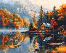 Laden Sie das Bild in den Galerie-Viewer, Diamond Painting - Herbsthütte am Seeufer