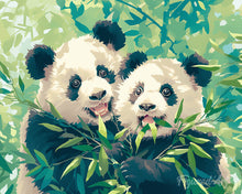 Laden Sie das Bild in den Galerie-Viewer, Diamond Painting - Pandas, die Bambus essen