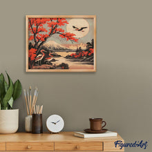 Laden Sie das Bild in den Galerie-Viewer, Diamond Painting - Kraniche mit Blick auf Mount Fuji