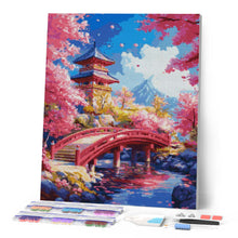 Laden Sie das Bild in den Galerie-Viewer, Diamond Painting - Rote Brücke mit Kirschblüten – 40 x 50 cm auf Keilrahmen gespannt