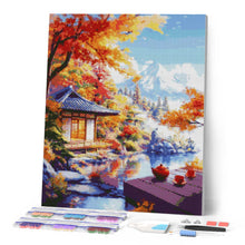 Laden Sie das Bild in den Galerie-Viewer, Diamond Painting - Herbst-Teehaus am See – 40 x 50 cm auf Keilrahmen gespannt