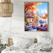 Laden Sie das Bild in den Galerie-Viewer, Diamond Painting - Herbst-Teehaus am See – 40 x 50 cm auf Keilrahmen gespannt